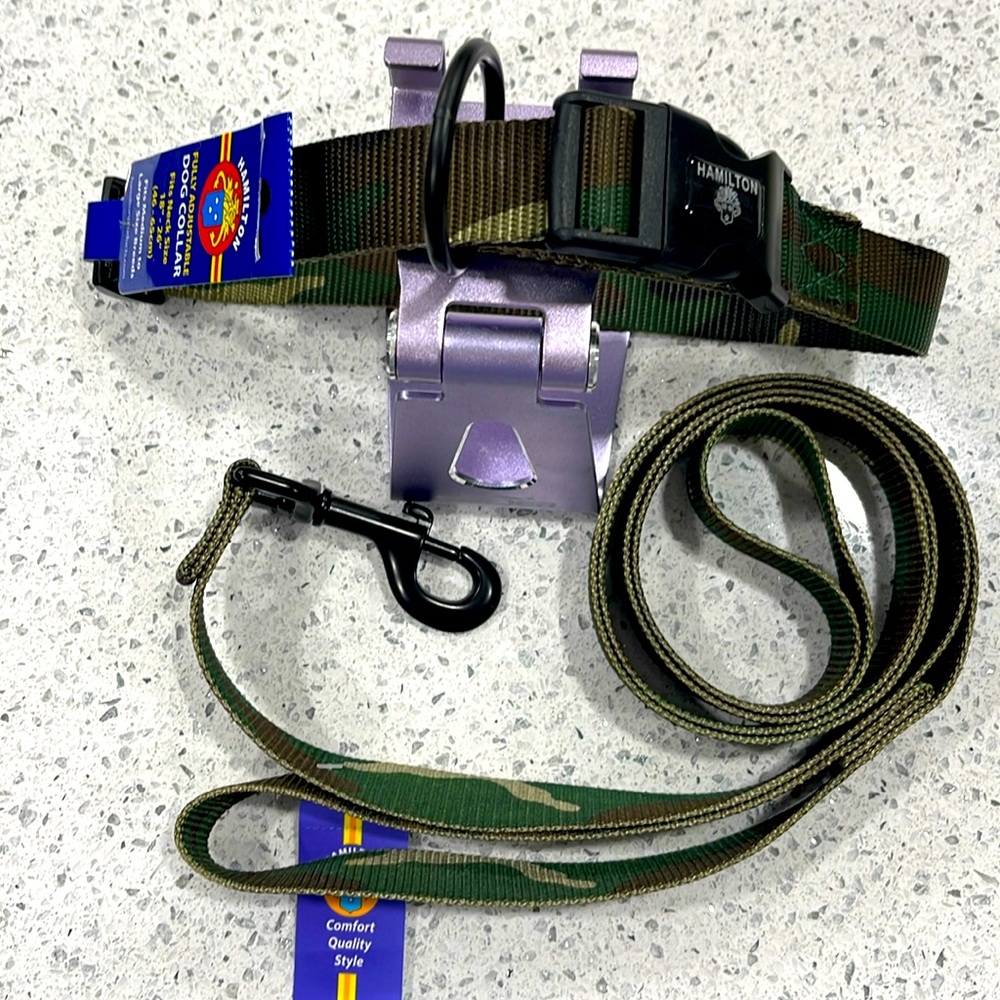 HAMILTON CAMO DOG COLLAR AND LEASH NECK 18-26 INCH UP TO 6-FT LENGTH O-RING SAFE